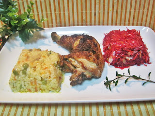 Friptura de pui cu amestec de verdeturi si boabe de cafea cu garnitura de orez sarbesc