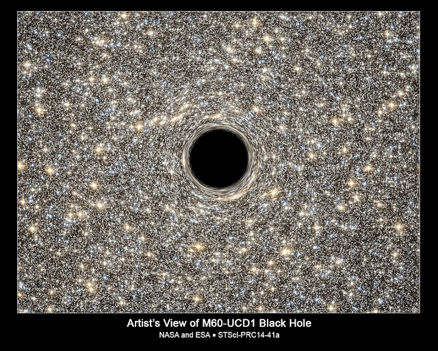 Ilustração do buraco negro central na galáxia anã M60 UCD1 - NASA - ESA