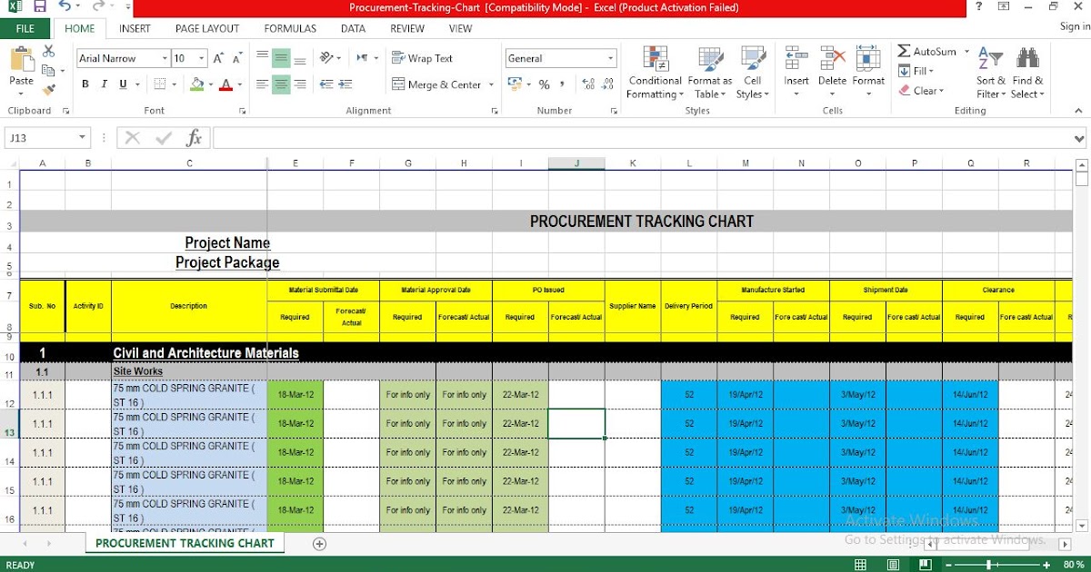 Procurement Tracking Chart Excel Template - ENGINEERING MANAGEMENT