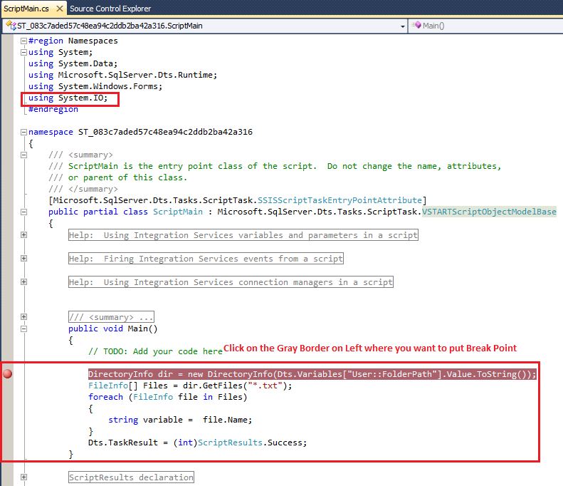 Welcome To TechBrothersIT: SSIS - How to Debug Script Task Step Step In SSIS