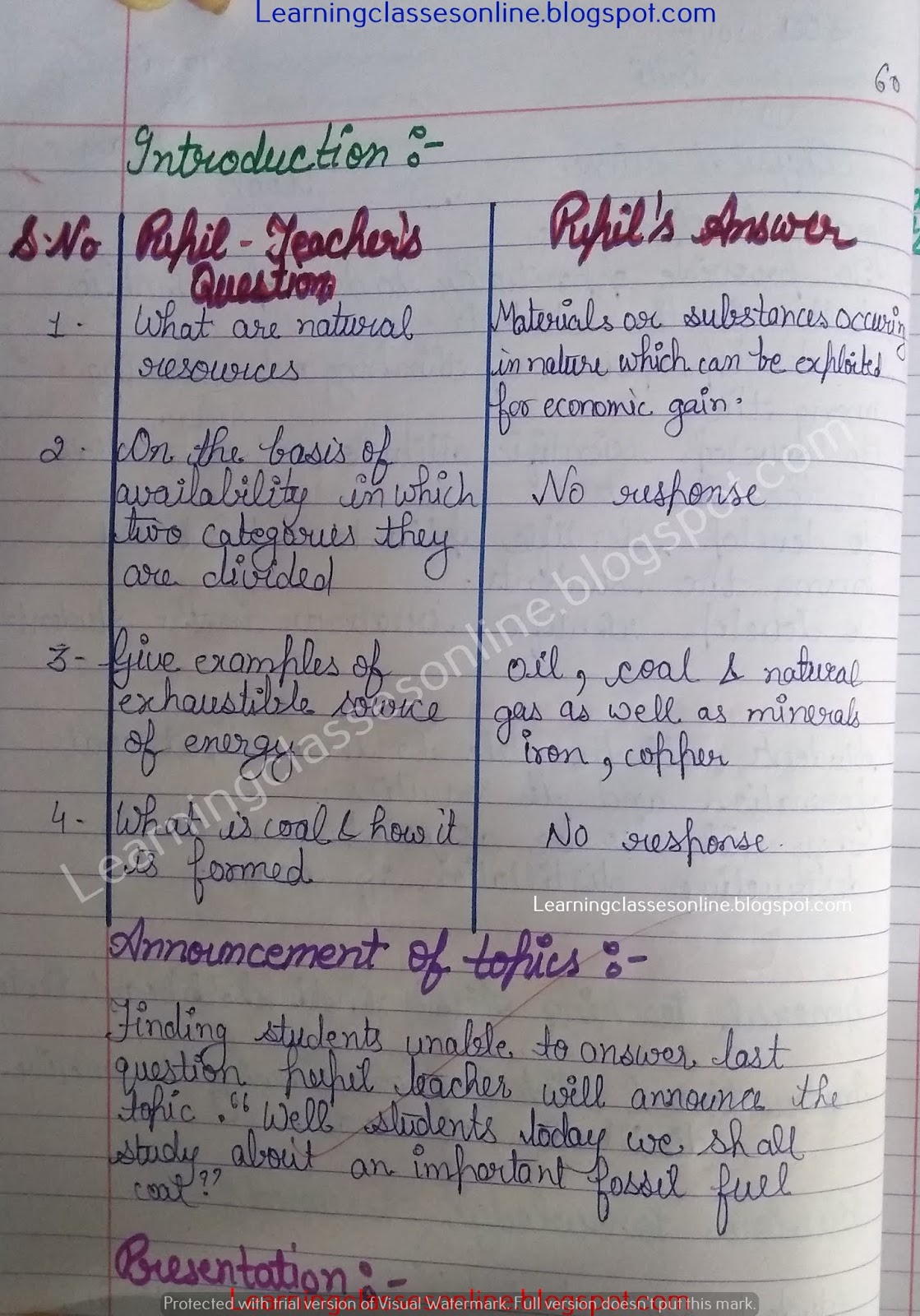 Science EVS Lesson Plan on Coal Science EVS Lesson Plan on Coal