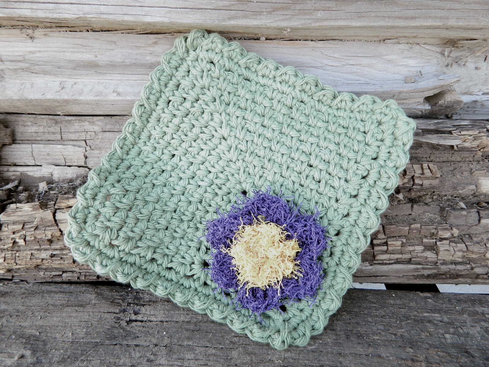 laura's frayed knot Hand Crochet Flower Scrubby Washcloth
