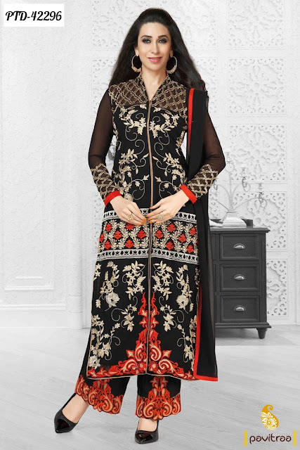 Black chiffon embroidery salwar suit at pavitraa.in