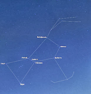 The Orion constellation with the labels of the major stars 