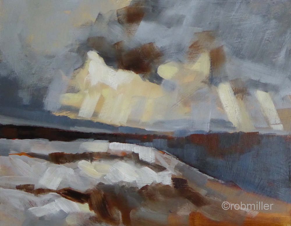 Gloamin 6 A Painting Of A Distant Manchester In Winter Viewed From