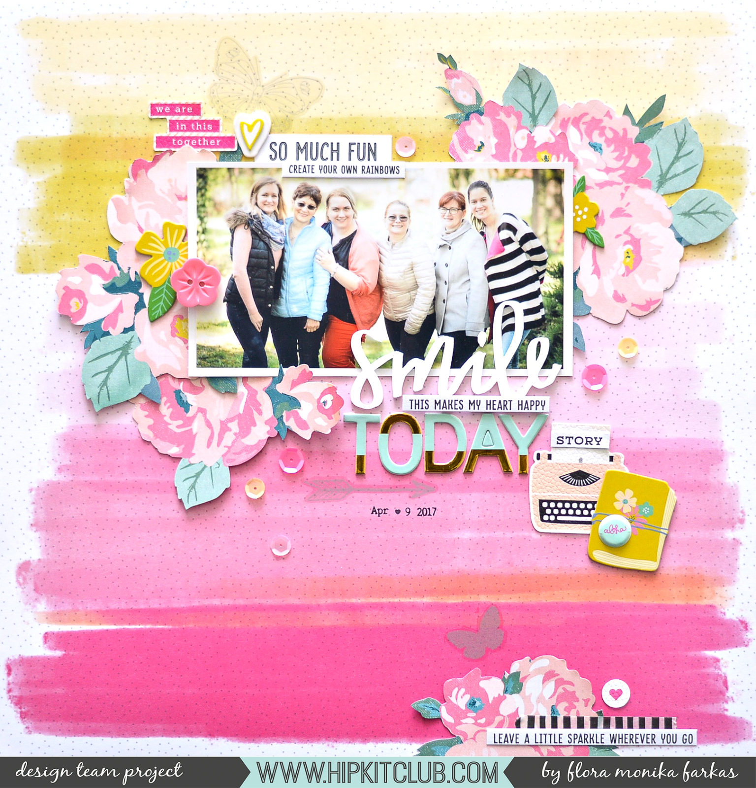 12x12 scrapbook layout created with Hip Kit Club April 2017 kits featuring Pink Paislee Paige Evans Oh My Heart collection and Crate Paper Chasing Dreams collections. by @floramfarkas