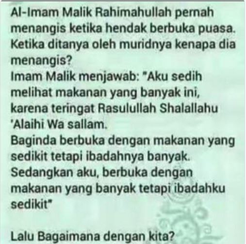 Puasa Saat Berbuka Bersama Muridnya Imam Malik Justru Menangis Muridnya Bertanya Mengapa Sang Guru Pendiri Madzhab Malikiyah Ini Menangis