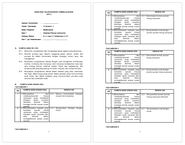 download rpp matematika kelas 5 semester 1 k13 revisi 2018