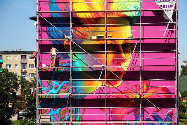 "SpellBound" New Street Art Mural By Natalia Rak In Turek, Poland. - work in progress