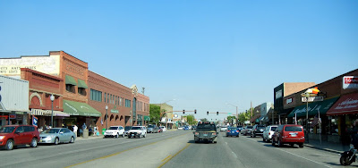 Driving through downtown Cody on highway 20 in Wyoming