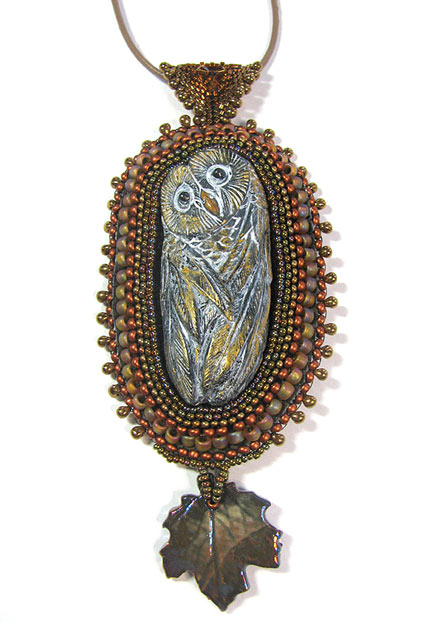 Ghost of the Forest: a bead embroidered owl pendant