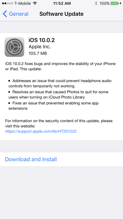 آبل تطلق تحديث iOS 10.0.2 لحل بعض المشكلات