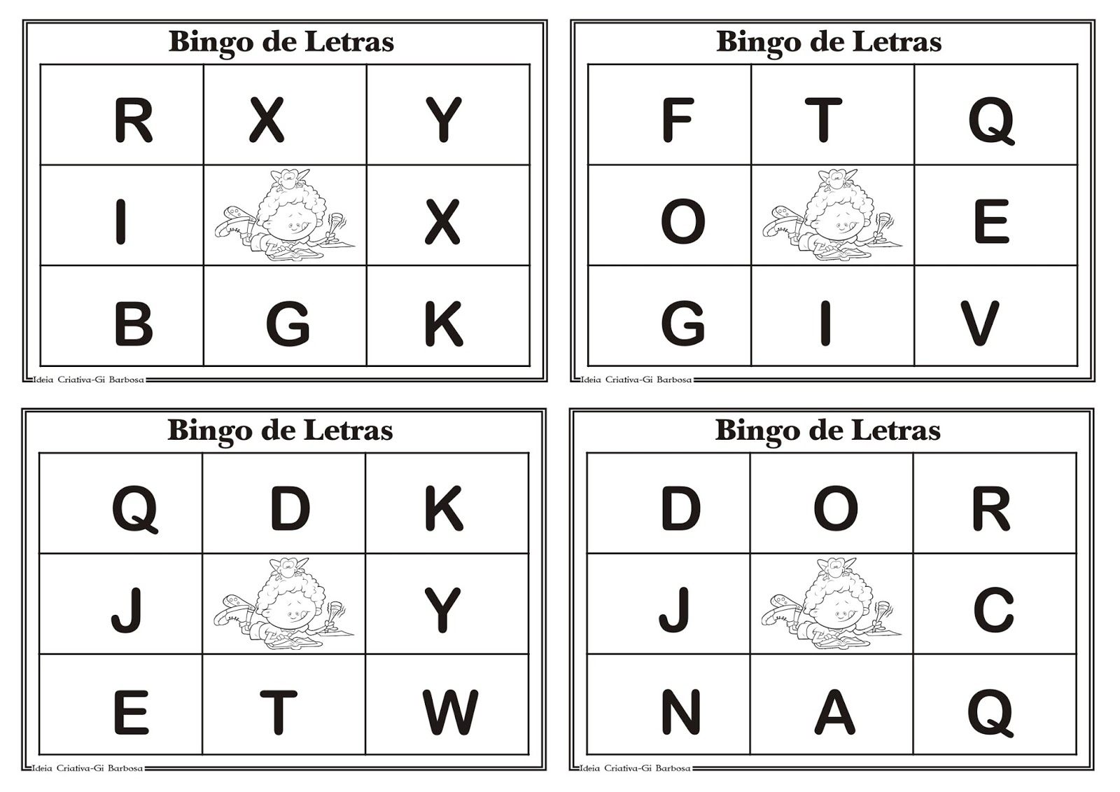 Cartelas para Bingo de Letras Educação Infantil