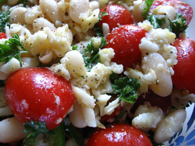 Cannellini and Grape Tomato Salad with Lemon Dressing and Rosemary-Garlic Infused Olive Oil