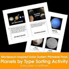Montessori-inspired Solar System Printable Pack: Planets by Type Sorting Activity