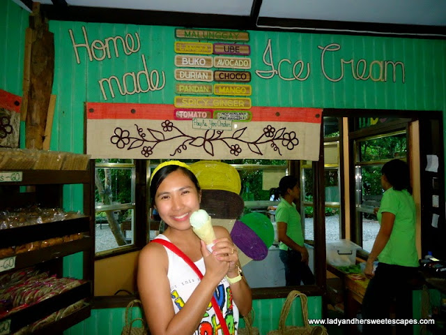 lady with ice cream in Bee FArm