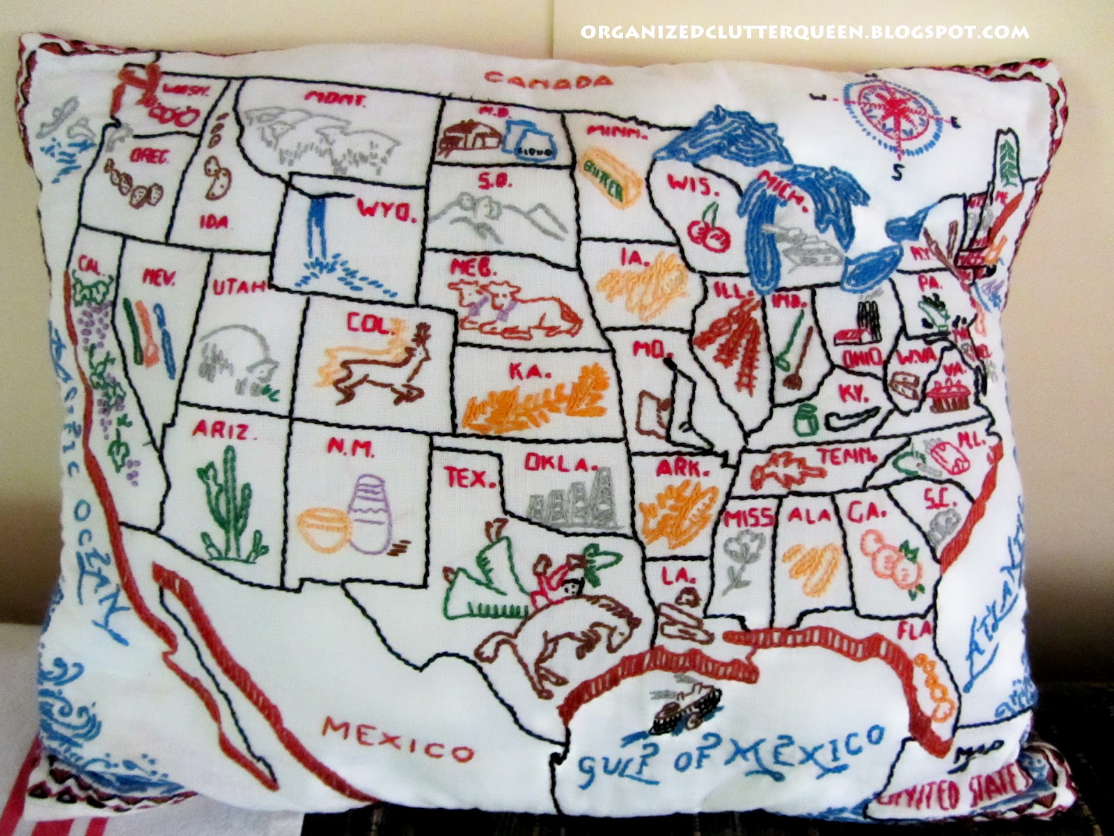 Vintage USA Map Pillow Organized Clutter