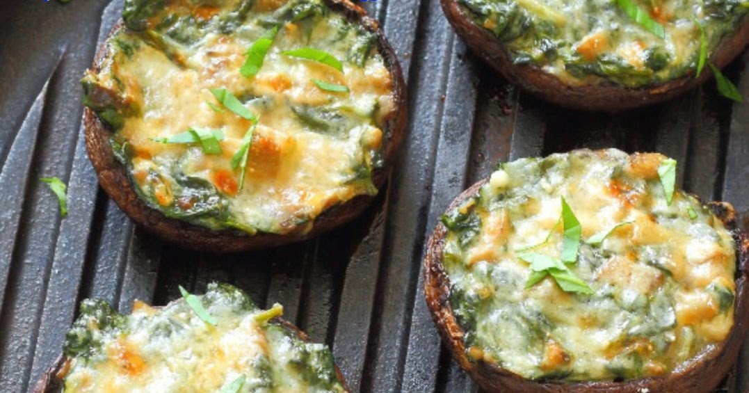 Be Creatively Healthy Spinach "Artichoke" Stuffed Portobello Mushroom