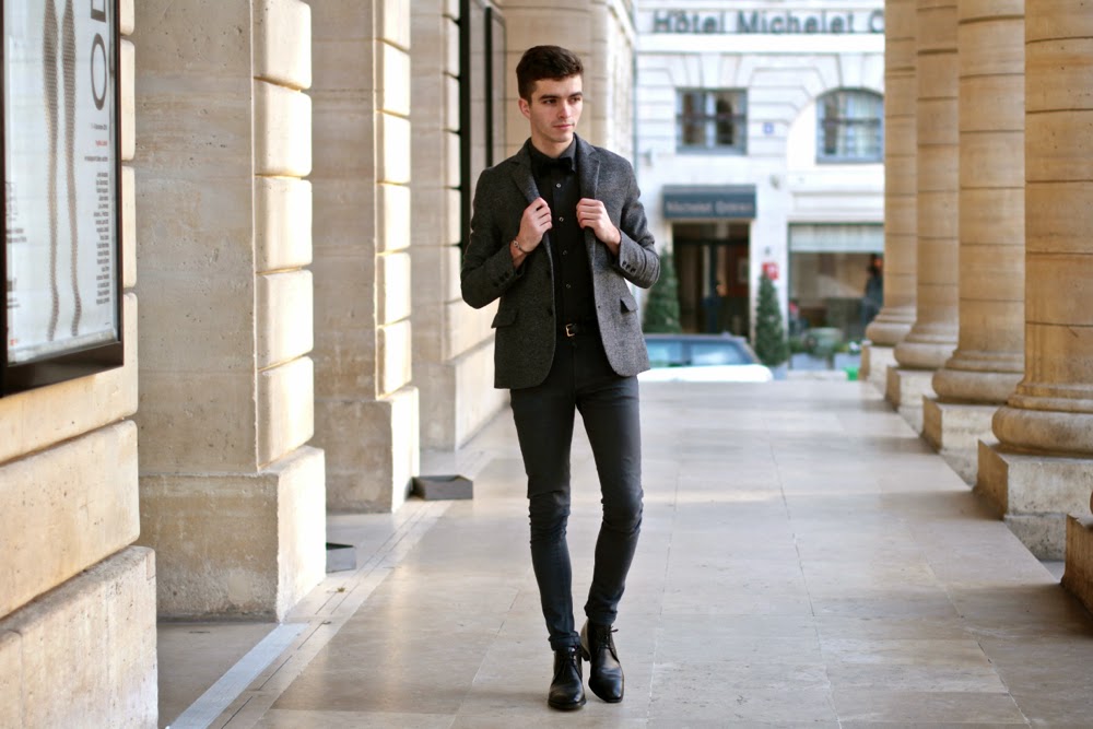 American Vintage BLazer - Skinny Jeans Asos - JM Weston Boots bottines - Arthur Socks chaussettes coeurs - noeud papillon bow tie Menlook - Mensfashion - Blog Mode Homme - dinh van menottes