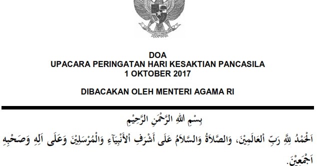 Doa Upacara Peringatan Hari Kesaktian Pancasila Tahun 2017