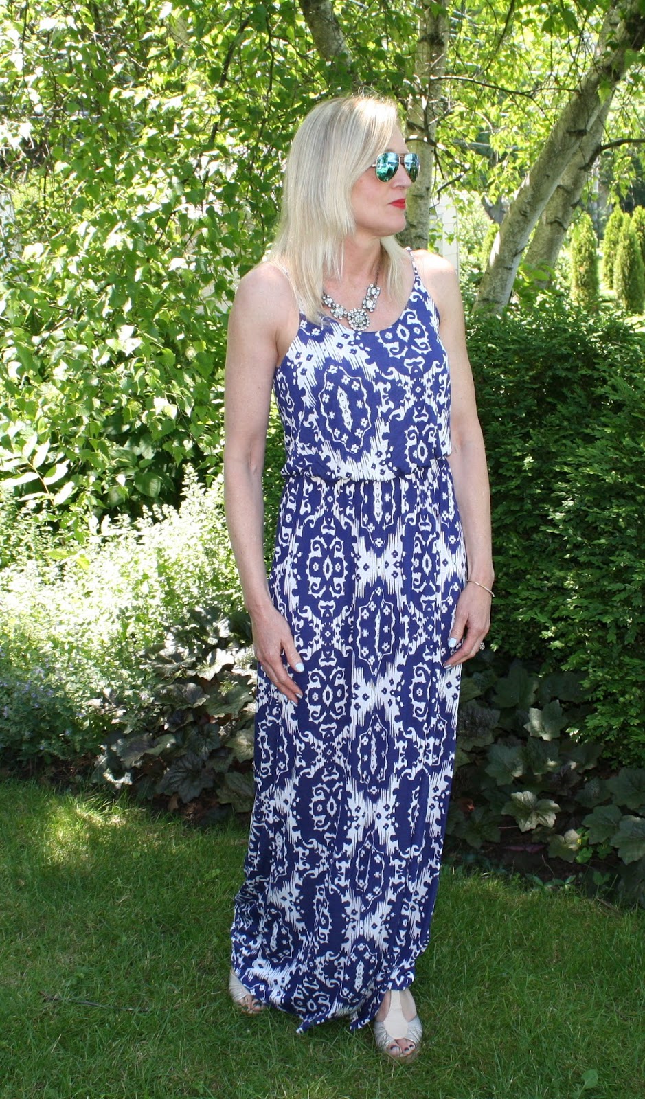 blue printed maxi dress