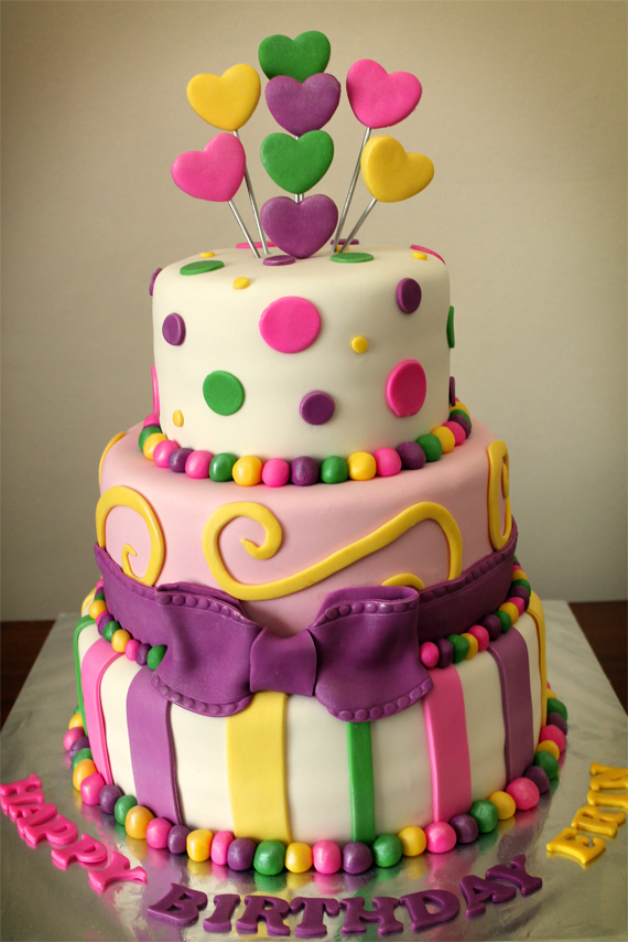 Delana's Cakes 3 Tier Dots &amp; Stripes Birthday Cake