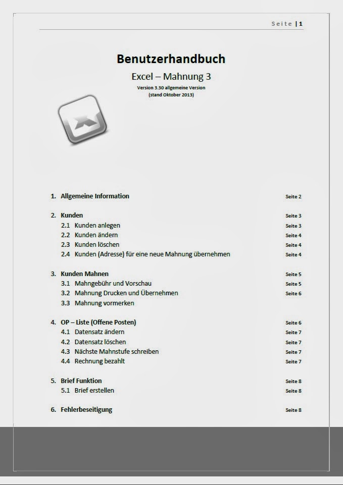 Blickwinkel178 Excel Mahnung Benutzerhandbuch