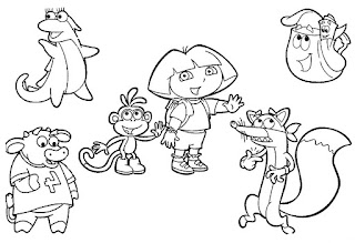 Buku Gambar Mewarnai Belajar Dora Explorer Anak Sketsa