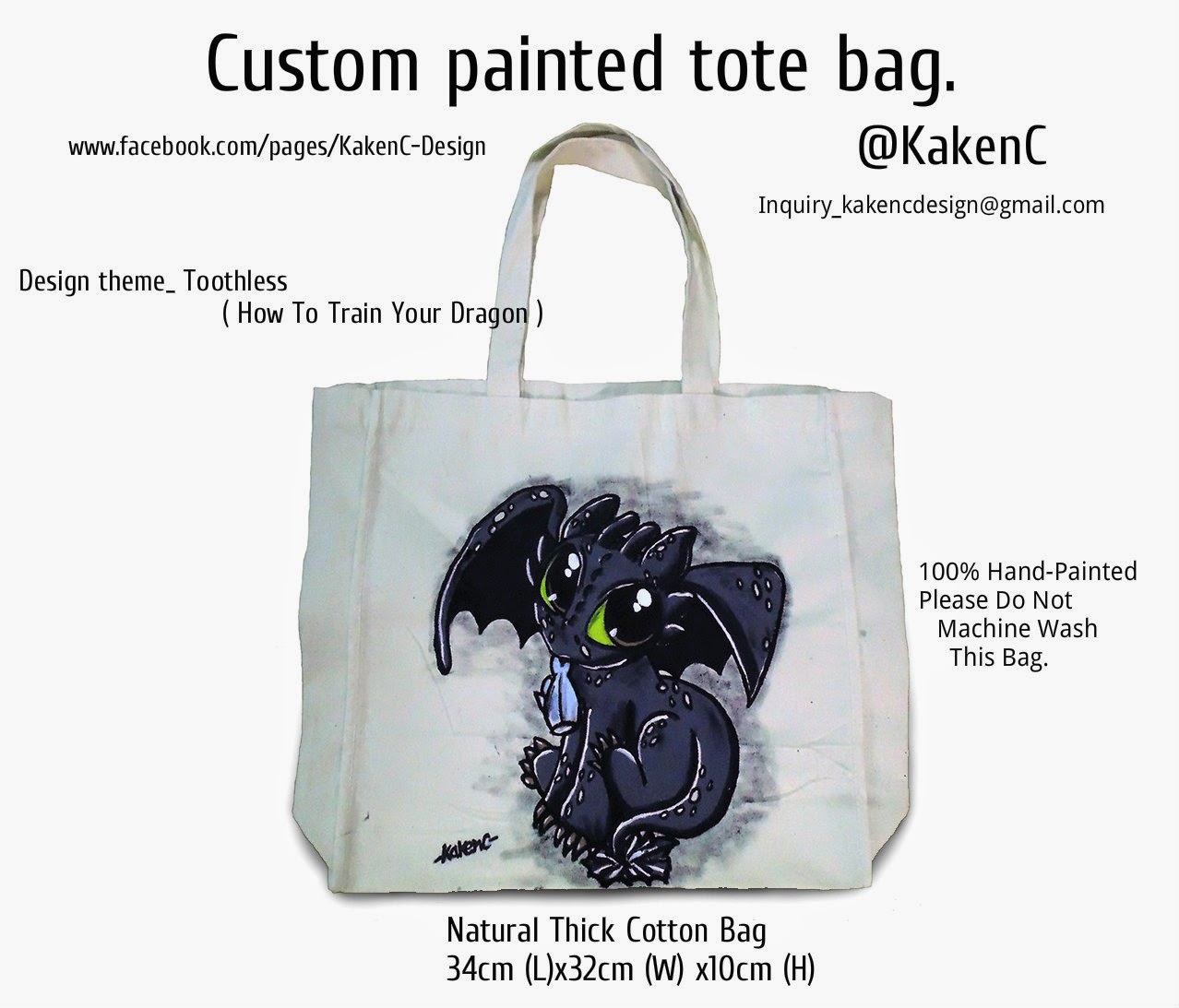 KakenC Design. Hand painted_Toothless the dragonHow To Train Your