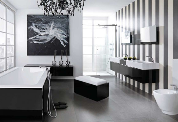 pintura y madera: Baños en blanco y negro
