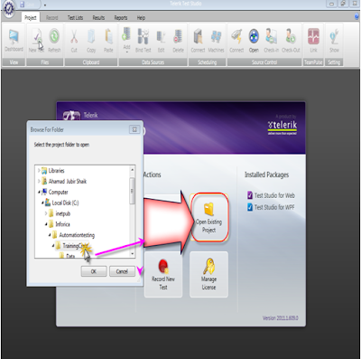 How to create a new project in test studio & How to open Existing ...