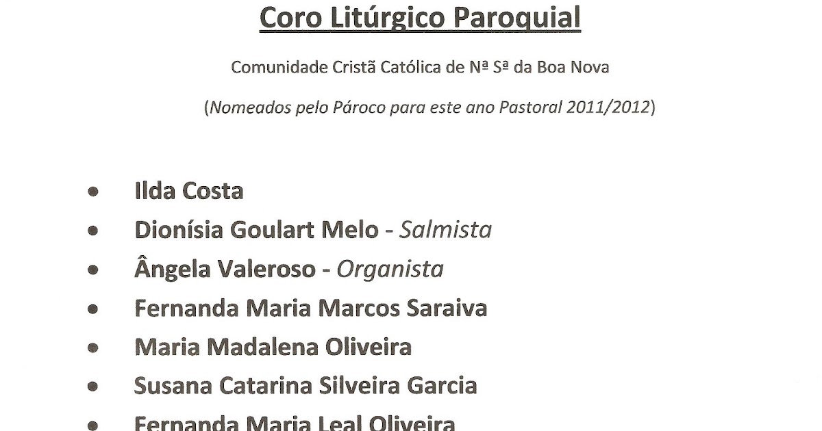 COMUNIDADE PAROQUIAL de NOSSA SENHORA DA BOA NOVA ... COMUNIDADE PAROQUIAL de NOSSA SENHORA DA BOA NOVA ...