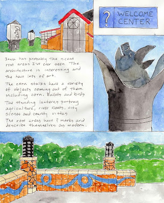 travel journal drawings of the iowa welcome center rest area