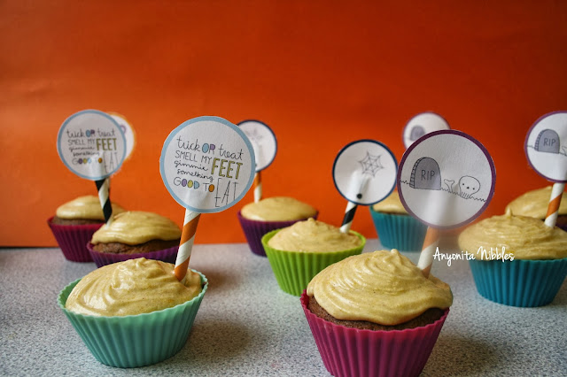 Sticky Toffee Cupcakes for Halloween with Pumpkin Buttercream and Whimsical Cupcake Toppers from www.anyonita-nibbles.com