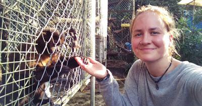 Naiara with one of the monkeys in the centre of Bolivia.