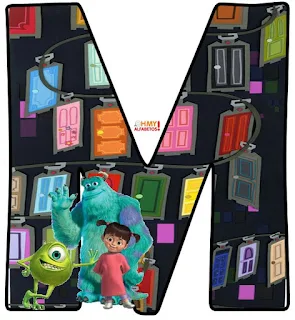 Alfabeto de Mike, Sully y Boo con las Puertas de Monsters S. A. 