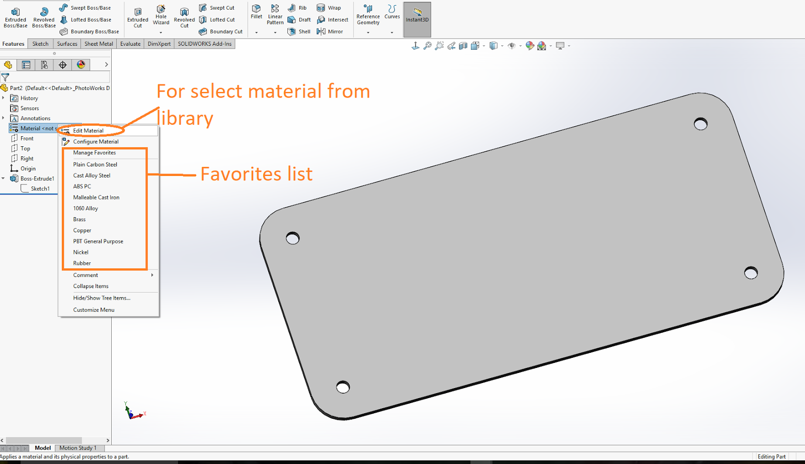 Design Tech Academy Add material to part in Solidworks