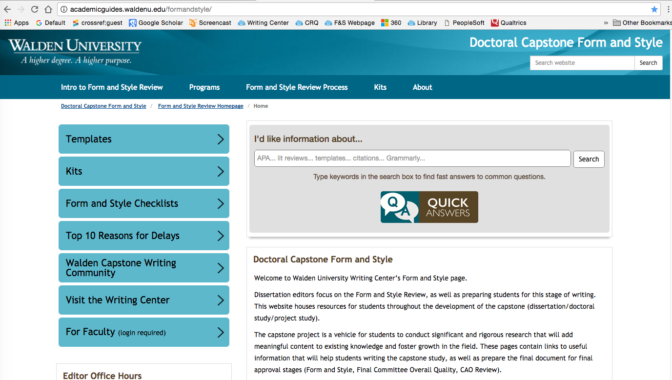 Attention Walden University Capstone Writers Introducing the New Form and Style site