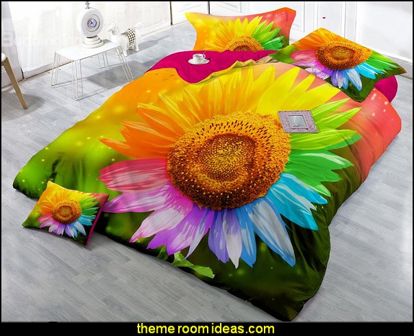 Sunflower with Colorful Petals Digital Print 4-Piece Cotton Duvet Cover Sets