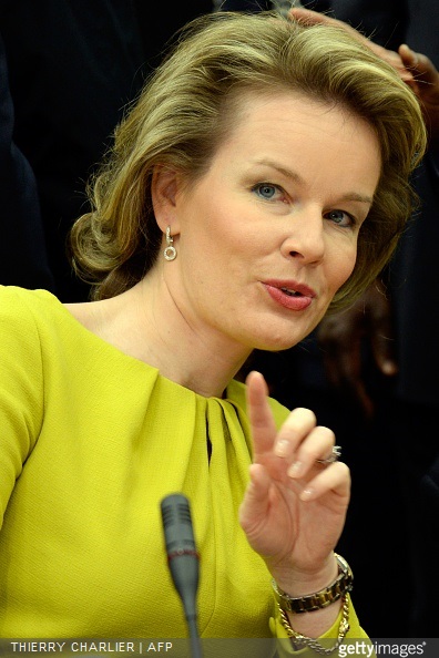 Queen Mathilde of Belgium attends a conference on Ebola on March 3, 2015 in Brussels