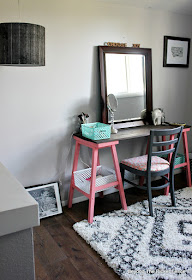 attic bedroom, teen bedroom, vanity, teen decor, DIY, http://bec4-beyondthepicketfence.blogspot.com/2015/10/teen-attic-bedroom-easy-vanity.html