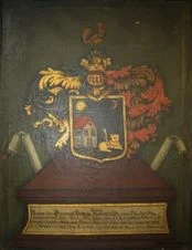 Insemnul heraldic al familiei von Hannenheim, cu completări pentru Stephan Hann von Hannenheim