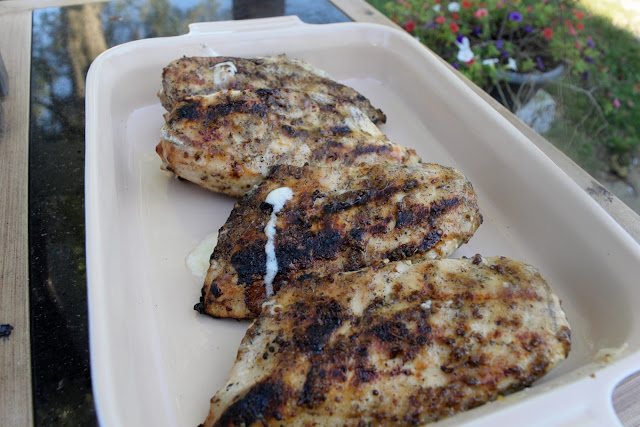 The Grilled Chicken Cordon Bleu in a baking dish, resting.