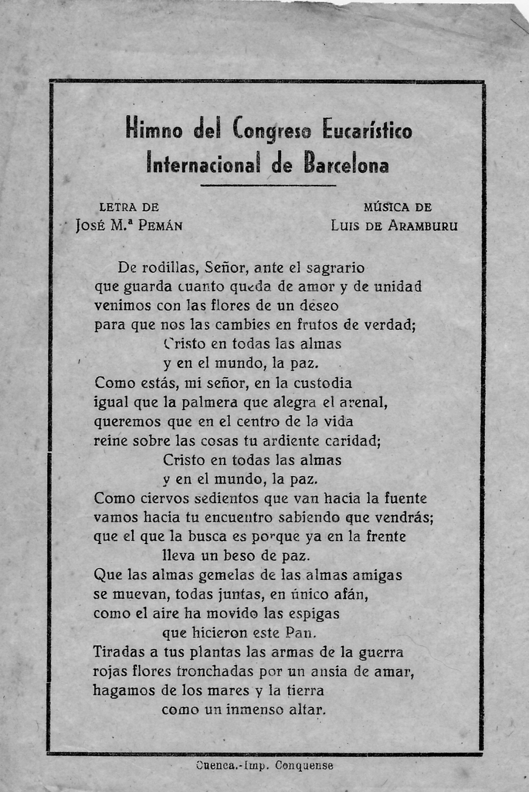 Himno del Congreso Eucarístico Internacional de Barcelona (1952)