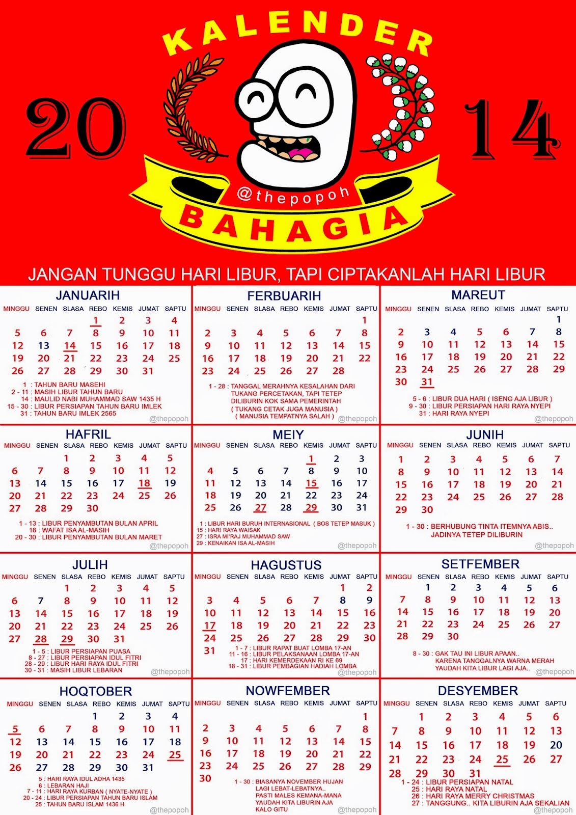 Gambar Lucu Kalender 2019 Merah Semua