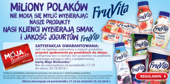 Satysfakcja gwarantowana w Biedronce (jogurty FruVita) - zwrot za zakupy Konkurs