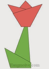 Bước 9: Lấy keo dán cánh hoa tờ giấy hoàn thành bước 5 với cành hoa tờ giấy hoàn thành bước 8 để hoàn thành cách xếp bông hoa tulip bằng giấy origami đơn giản.