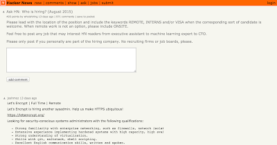 Hacker News, screenshot from 2015