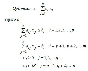 Ingeniería Systems: Formulación general de un modelo de programación lineal