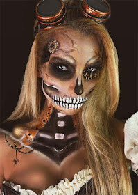 Steampunk sketelon makeup face painting and body painting